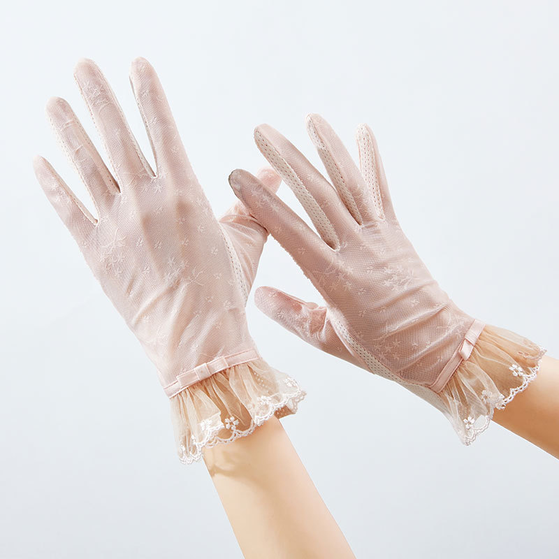 防晒手套女146高弹力轻薄花边透气日常通勤触控夏季骑行蕾丝手套