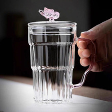 高硼硅玻璃含香蝴蝶杯带把竖纹奶茶饮料喝水杯 北大史马克杯