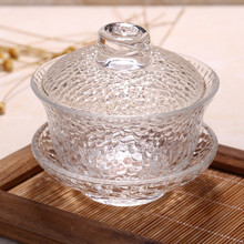 日式透明耐热玻璃三才盖碗陶瓷单个大号茶碗手抓家用泡茶碗耐高温