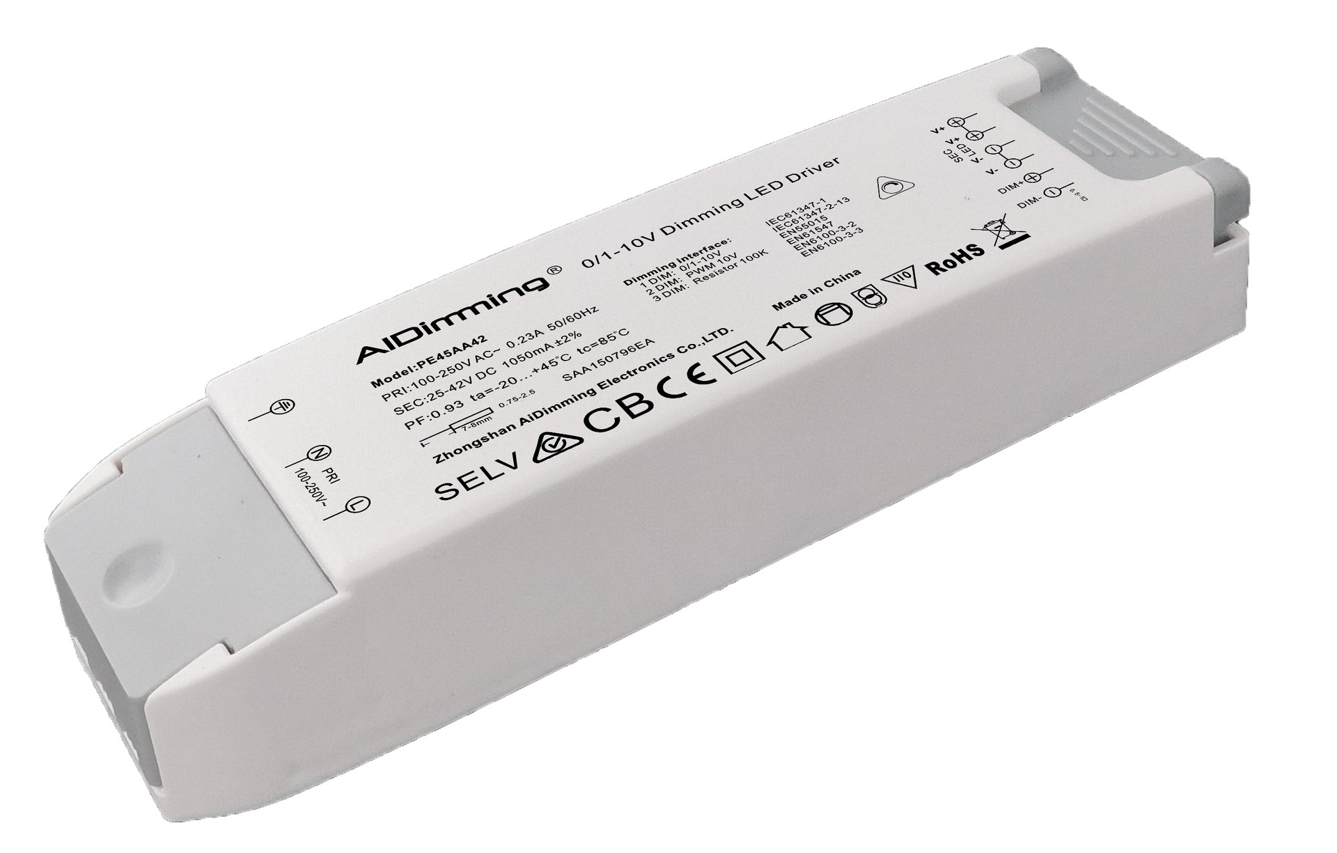 pe45aa出口欧美澳洲过cesaaled0-10v调光驱动电源45w