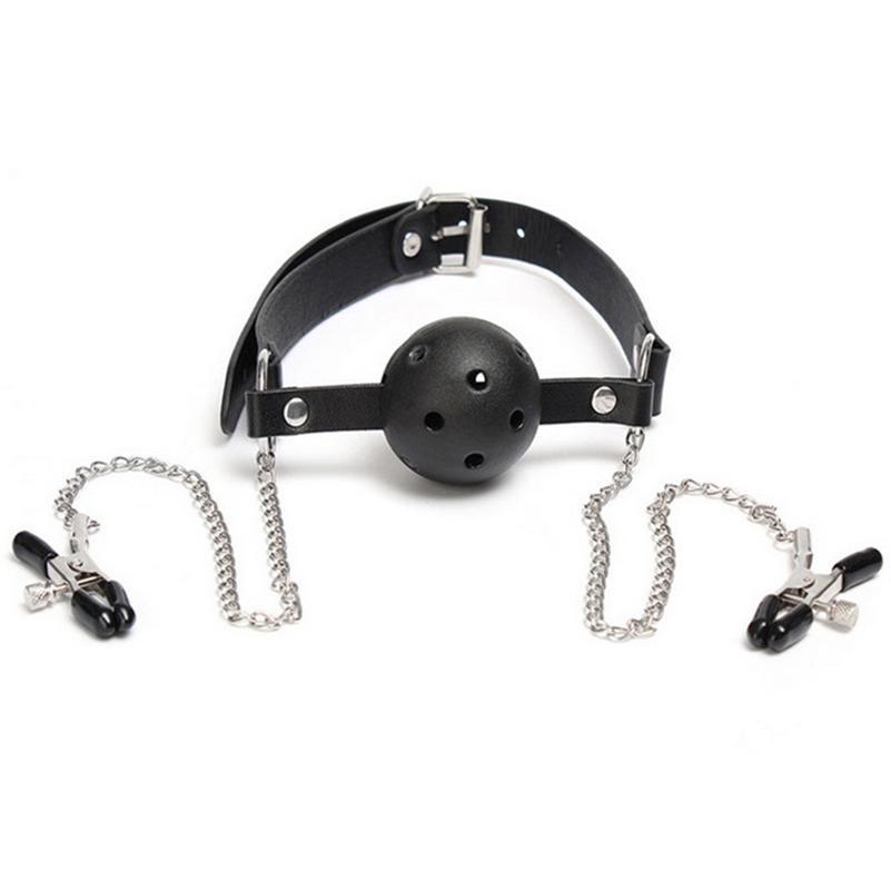 情趣夫妻玩具口塞 乳夹链条情趣玩具 铁链圆形黑色口塞速卖通供货