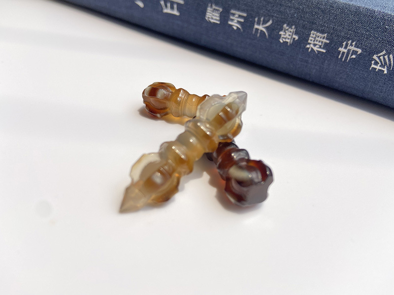 原创diy新款天然玛瑙天珠手工精出降魔杵金刚杵星月佛珠文玩配饰