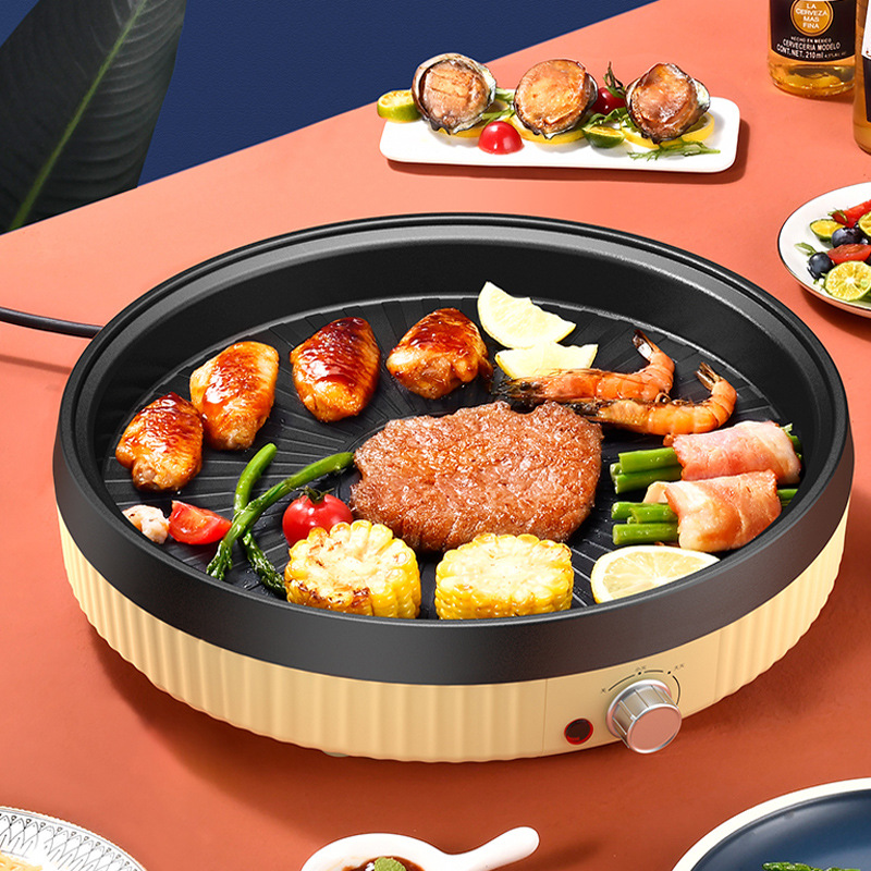 多功能电烤盘烤肉盘韩式电煎盘家用无烟不粘锅煎蛋铁板烤肉锅直供