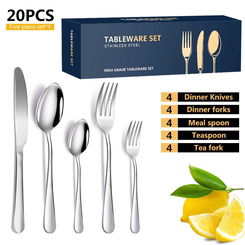 Cross-Border Amazon Hot Pattern Stainless Steel Tableware 5 Components 20-Piece Set Western Food/Steak Knife and Fork Spoon Kit