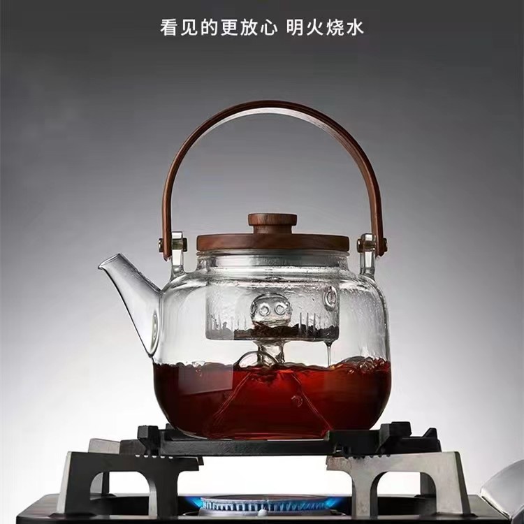 Fireplace Tea Walnut Glass Teapot Steaming and Boiling Dual-Purpose Double Liner Glass Teapot Open Fire Electric Ceramic Stove Tea Cooker