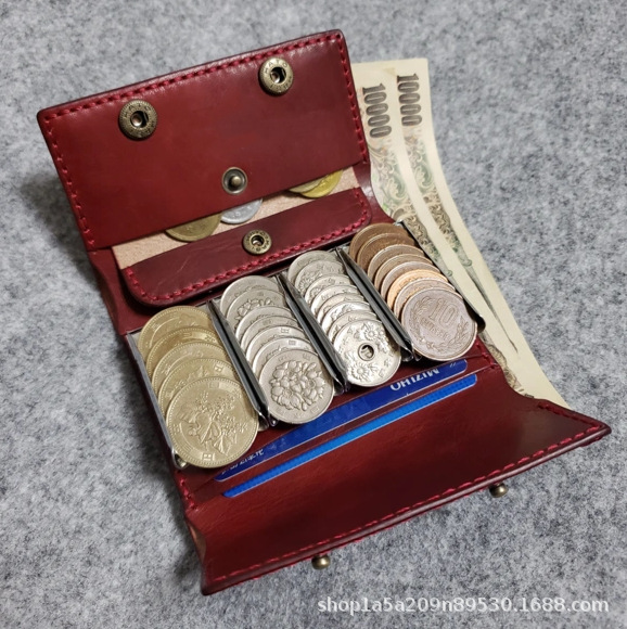 日本硬币夹财布五金零钱包 栎木女士钱包 日式真皮三折硬币零钱包