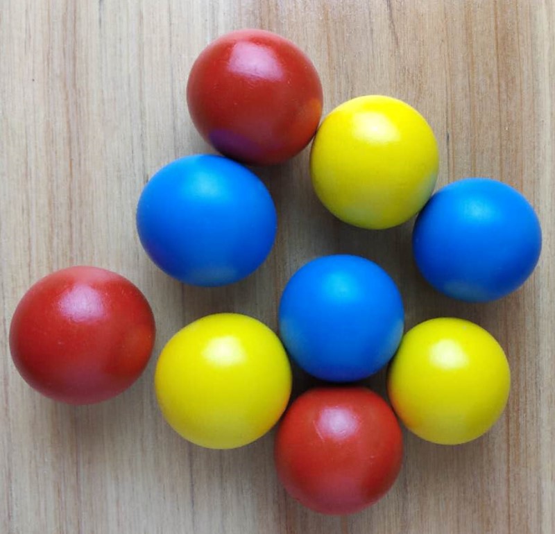 木质圆球木球彩色儿童玩具 红黄蓝三色可选木制积木原木圆球