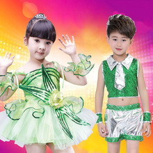 六一儿童演出服女童蓬蓬裙绿树叶裙少儿舞蹈服表演服装亮片纱裙
