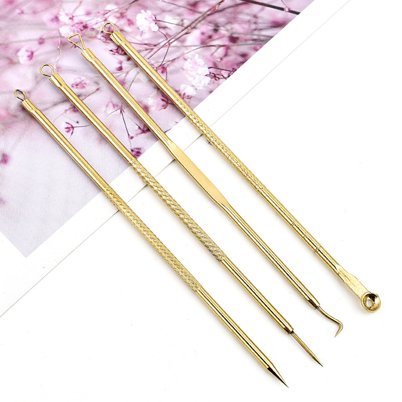 stainless steel acne needle 4-piece set pop pimples acne needle four-color optional double-headed pimple removing needle beauty tools suit