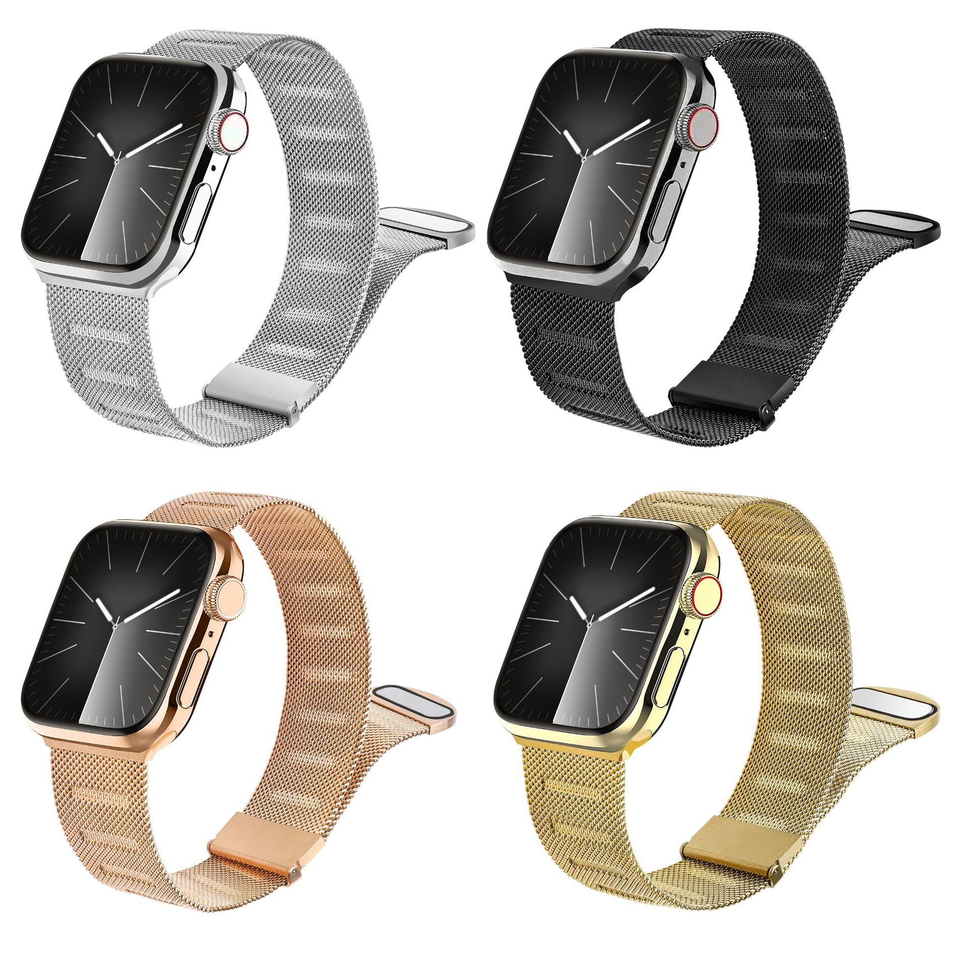 适用苹果手表表带不锈钢金属applewatchs9米兰两节款iwatch876543