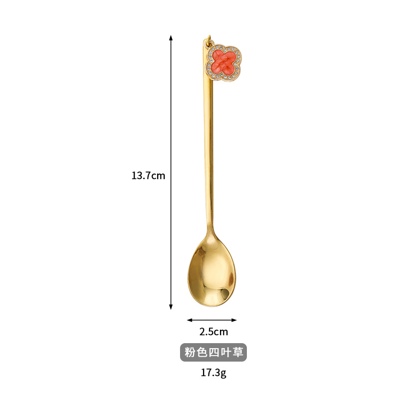 Stainless Steel Spoon Household Hotel Sweet Couple Four-Leaf Clover Pendant Dessert Coffee Spoon Gift Giving Box-Packed Factory Wholesale