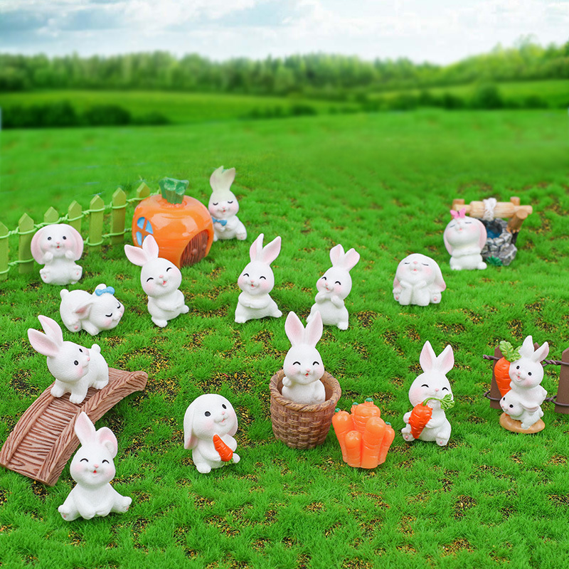 Micro Landscape Mini Little Bunny Decorations Cute Cartoon Simulation Animal Resin DIY Bonsai Landscaping Small Ornaments