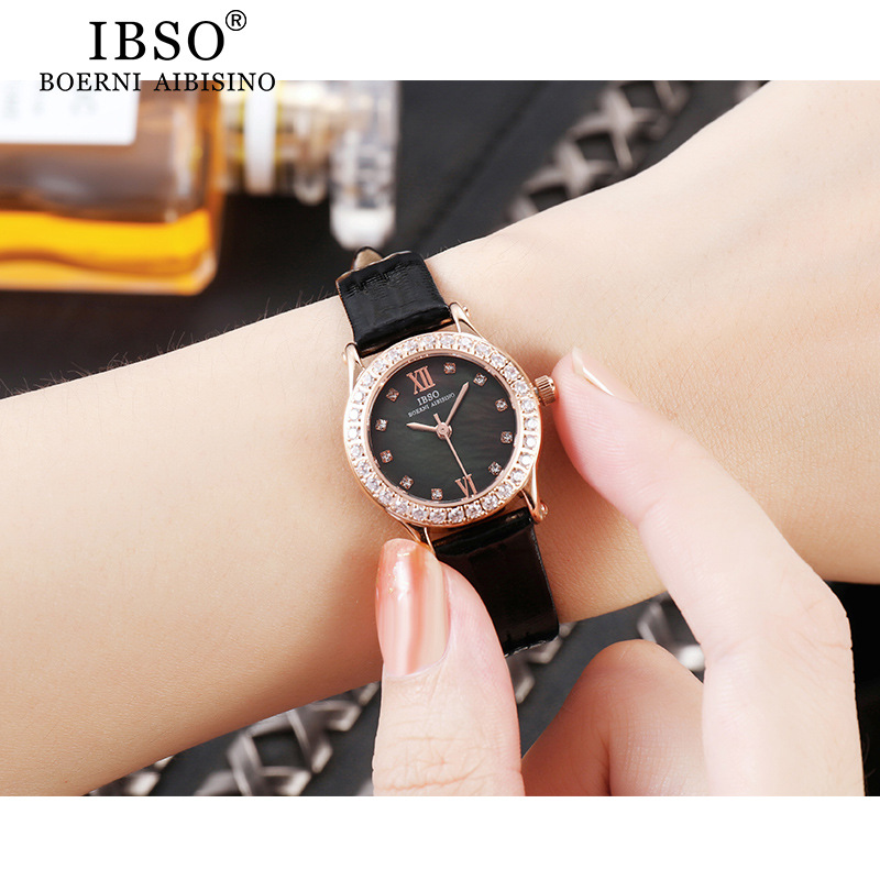 Ibso Light Luxury Diamond Shell Pattern Women's Watch Waterproof Genuine Leather Fashion New Korean Style Elegant Fashion Watch for Women