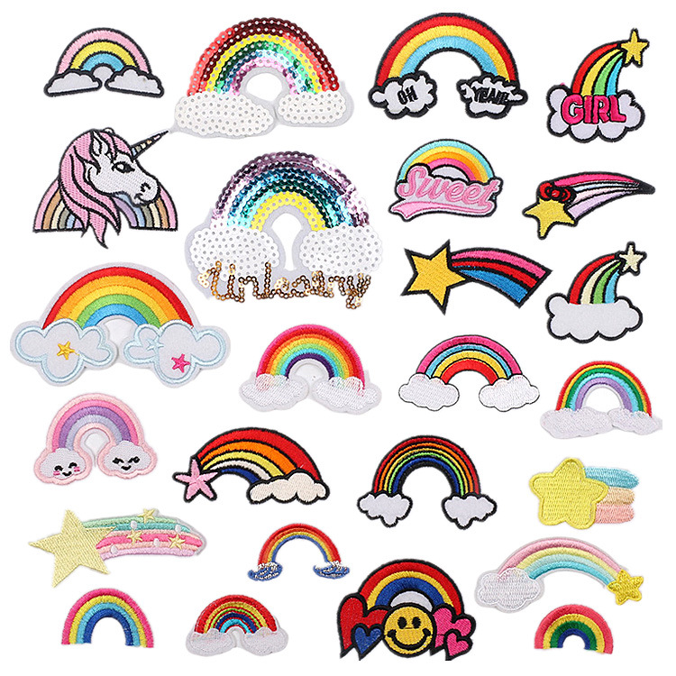 xiao tian amazon cloth stickers small rainbow embroidery patch combination clouds embroidered meteor zhang zi decorative sequins patch