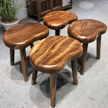 实木矮凳胡桃木方凳原木不规则中式茶凳随形板凳根雕木凳艺术凳子