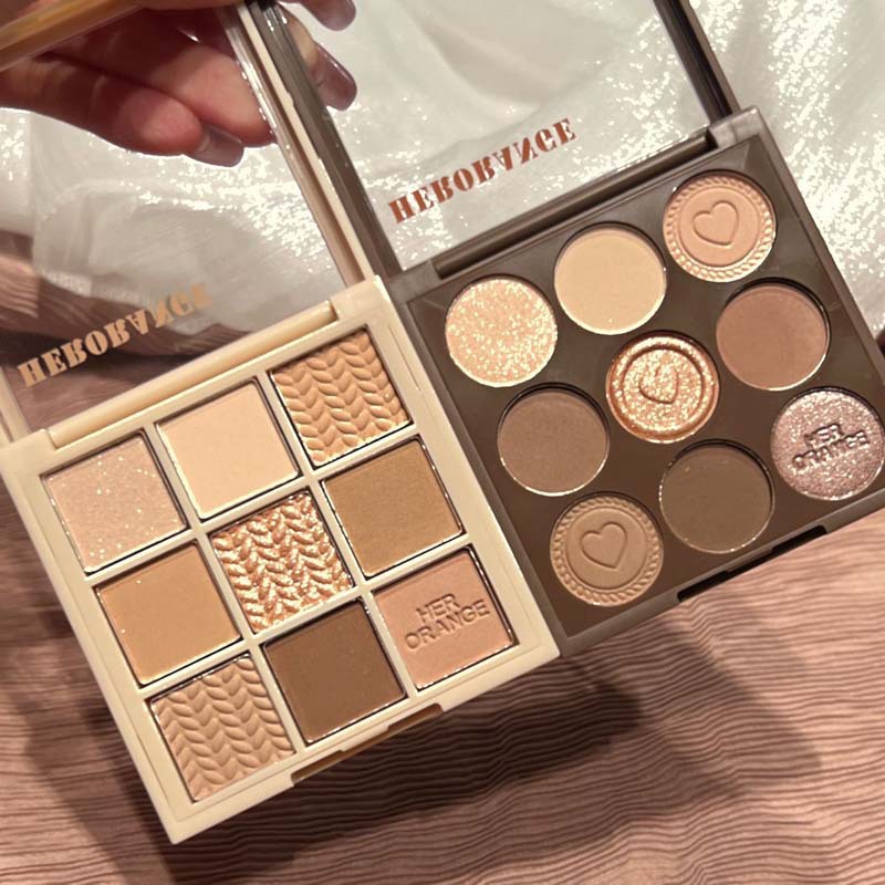 herorange纽扣针织九色眼影盘 高级感纯欲风大地色暖色系眼影新款
