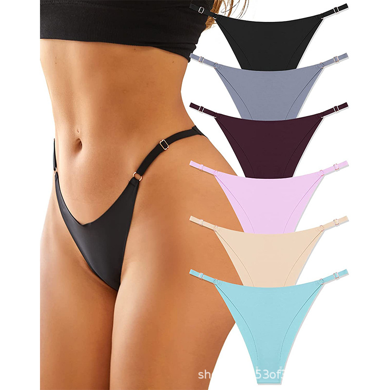 T-Back Seamless Underwear Women's Low Waist European and American Size One Piece Buckle Thin Belt V-Shaped Pants Foreign Trade Wholesale T-Shaped Panties