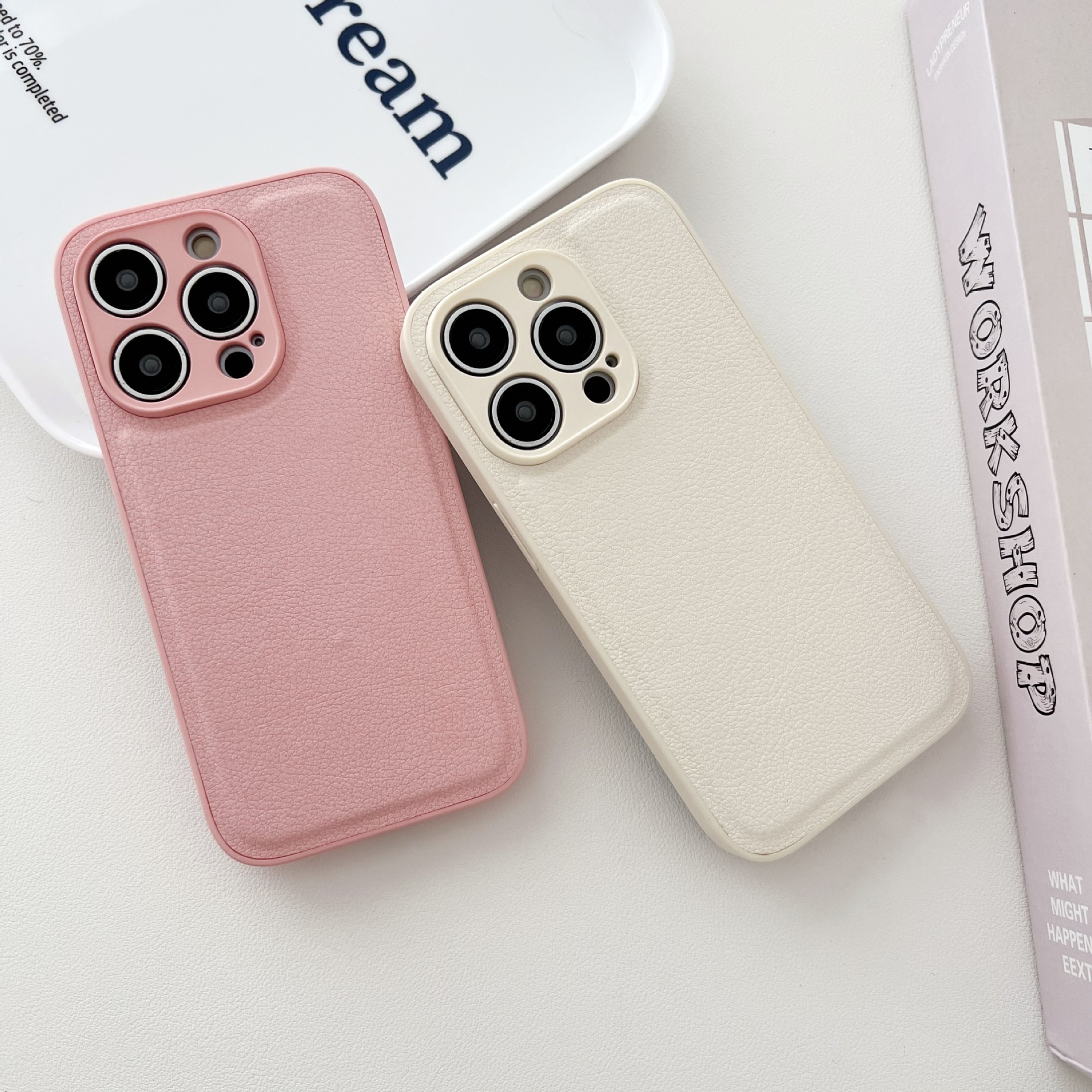 纯色荔枝纹适用苹果15手机壳iphone14简约15pro素材13/12新款11潮