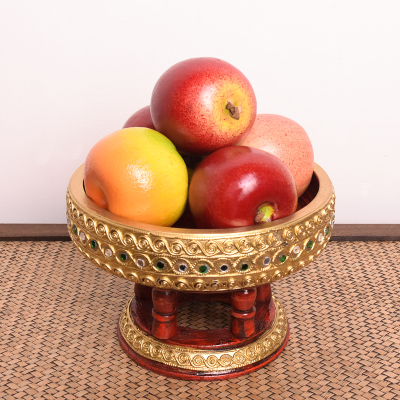 佛桌供盘泰国供佛家用神坛拜神用品高脚供果盘供奉供盘实木水果盘