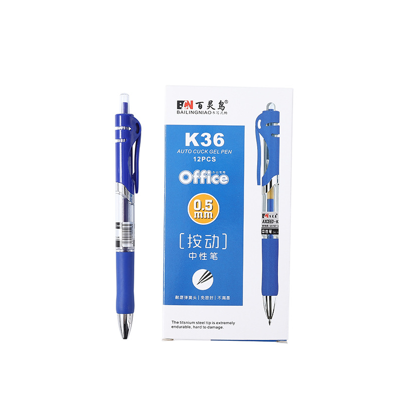 In Stock Wholesale Factory Direct Sales K36 Three Colors Push Type Gel Pen Student Office Pen