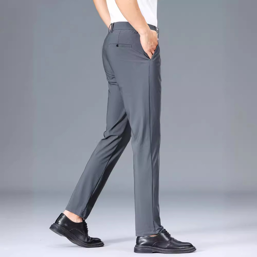 2024防丢拉链男裤休闲男高档轻奢顺滑棉弹锦氨冰丝直筒商务长裤男