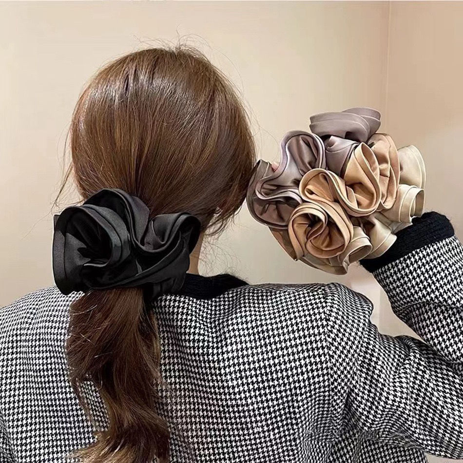 Heavy! French Style High Sense Large Intestine Hair Ring Ins Oversized Wooden Ear Bud Satin Large Intestine Ring Elegant Hair Accessories