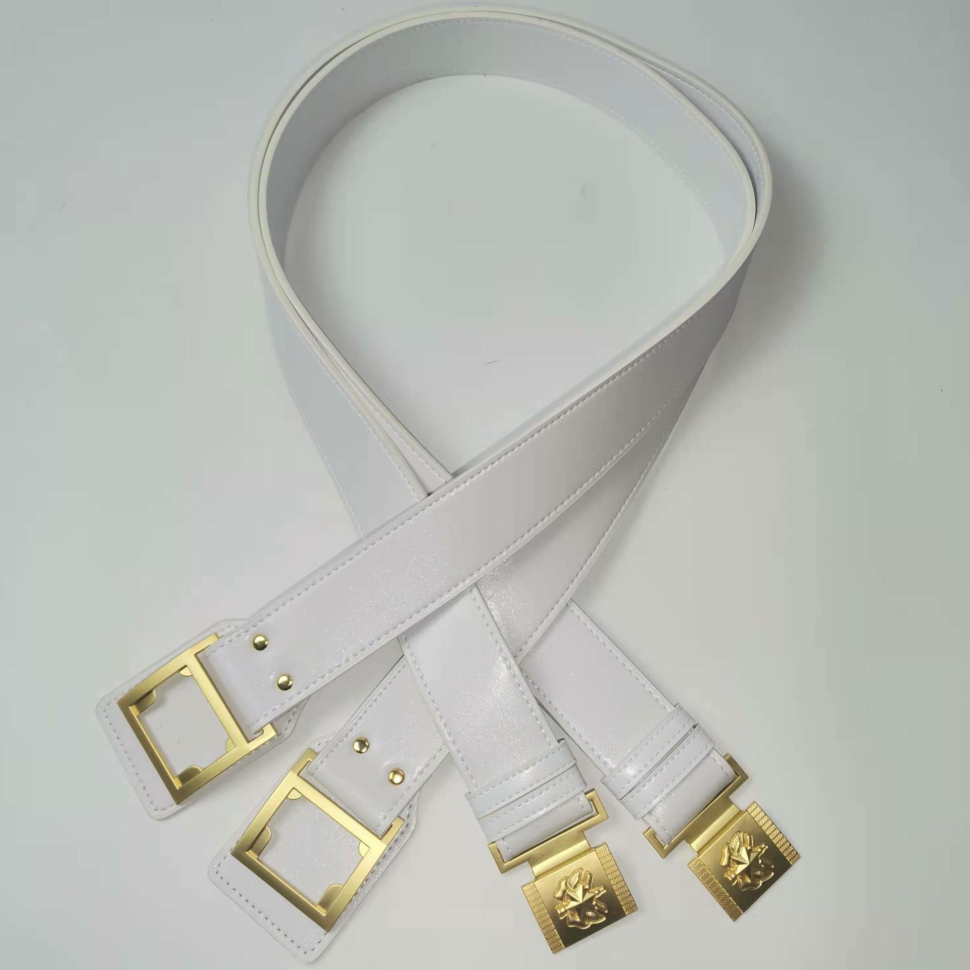 白色消防保安特种影视裤腰带正品牛皮皮带武装带外腰带合金扣