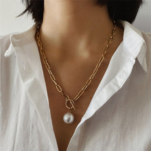 时尚韩版复古金属链圆防珍珠长毛衣链 创意女款项链饰品AA3296