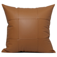 夏季现代轻奢PU皮拼接沙发纯色抱枕靠垫样板间靠枕50x50客厅腰枕