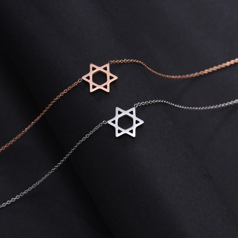 david star不锈钢简约六芒星项链女百搭以色列大卫之星锁骨链小众