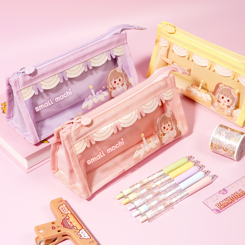 New Small Fried Glutinous Rice Cake Stuffed with Bean Paste Cake Series Pencil Case Large Capacity Pencil Case Boys and Girls Student Pencil Case Simple Transparent