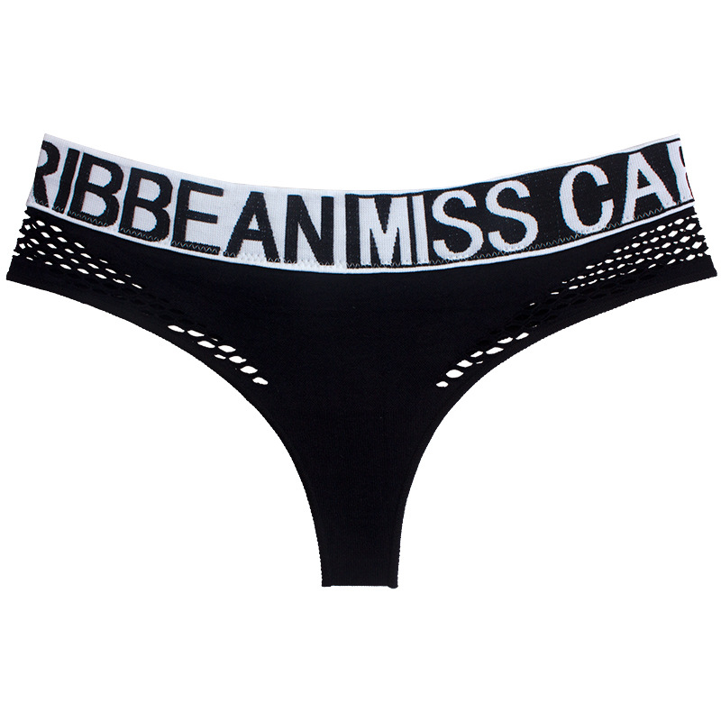 Cross-Border E-Commerce Women's Underwear Sexy Seduction Letters Wide Waist Mesh Low Waist Briefs T-Back Thongs