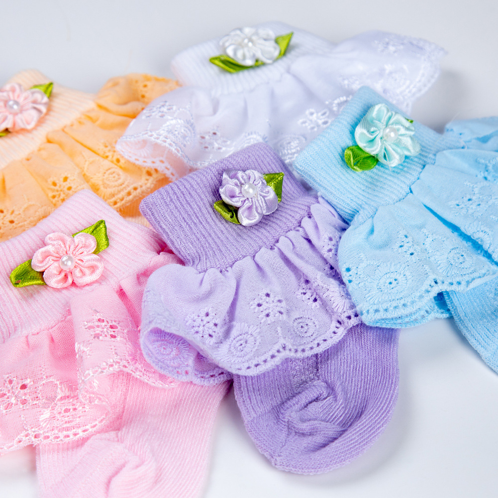 New Baby Cotton Lace Socks Polyester Decorative Flower Baby Socks Baby Short Non-Slip Toddler Crawling Socks