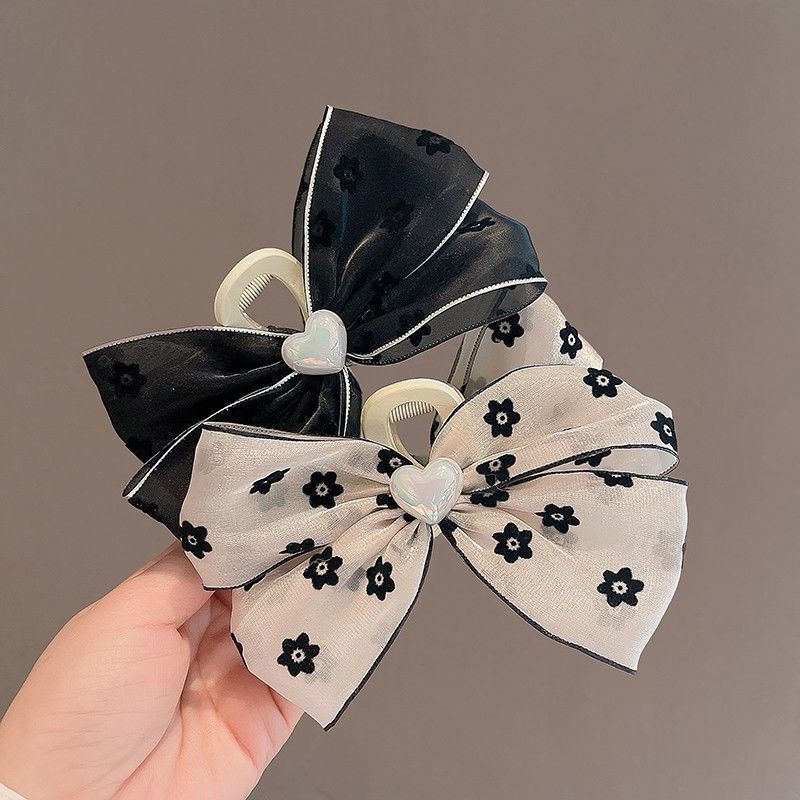 新款网纱抓夹高级蝴蝶结盘发鲨鱼夹ins高颜值网红抓