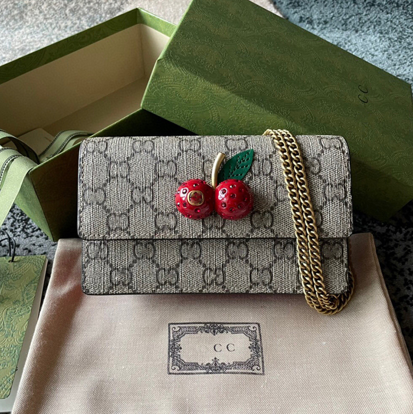 gu6969cci古6969驰樱桃包迷你双g印花链条包女士单肩斜挎包