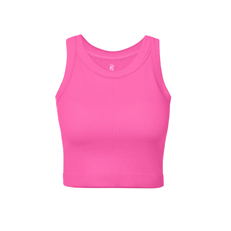 2023 Autumn New Women's Sports Vest with Chest Pad Thread Running Fitness Shockproof round Neck Breathable Yoga Vest