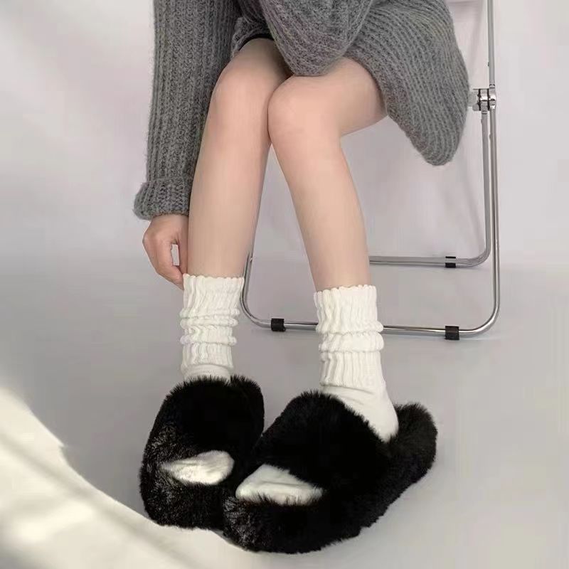 Socks Winter Girls Mid-Calf Length Solid Color Women's All-Match Jk Trendy Unique Long Tube Bunching Socks Solid Color Thick Needle Socks