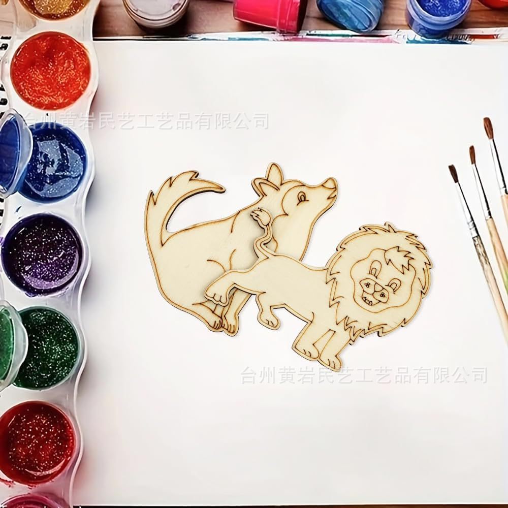 跨境专供木质动物狮子儿童DIY涂鸦动物摆件创意木制工艺品批发