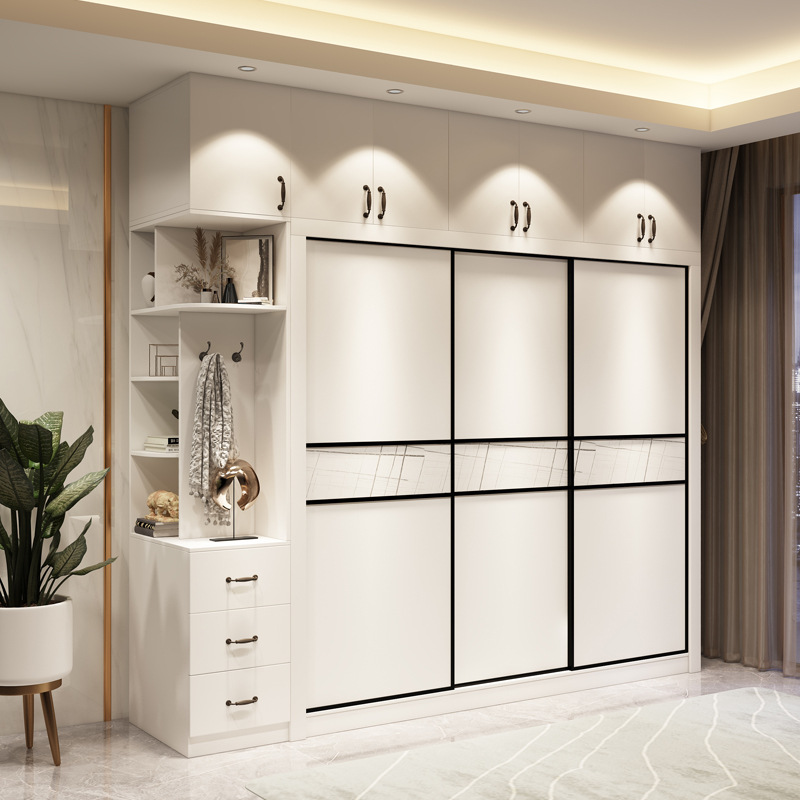 衣柜推拉门现代简约家用卧室经济小户型白色柜子组装滑移门大衣橱