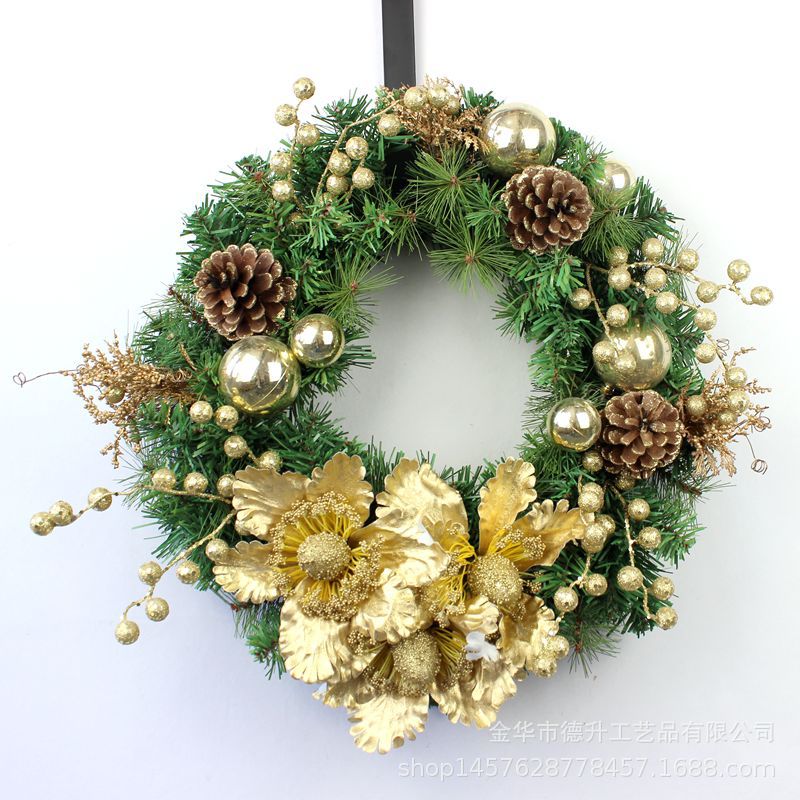 2022 Christmas Decoration Golden Christmas Flower Garland PVC Pine Needle Garland Handmade Amazon Wall Decoration