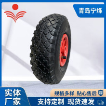 现货批发3.00-4方块红轮毂对称套弯嘴橡胶充气轮 独轮车斗车轱辘