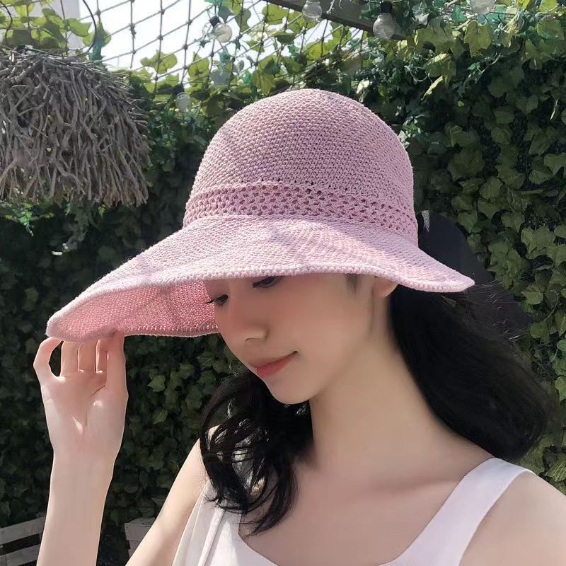 Hat Spring and Summer Sun Hat Female Roll Topless Hat Beach Big Brim Sun Protection Hat Summer Hat Folding Sun-Shade Fisherman Hat
