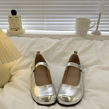 百搭平底小皮鞋女2024夏季新款银色单鞋法式复古日系jk玛丽珍女鞋