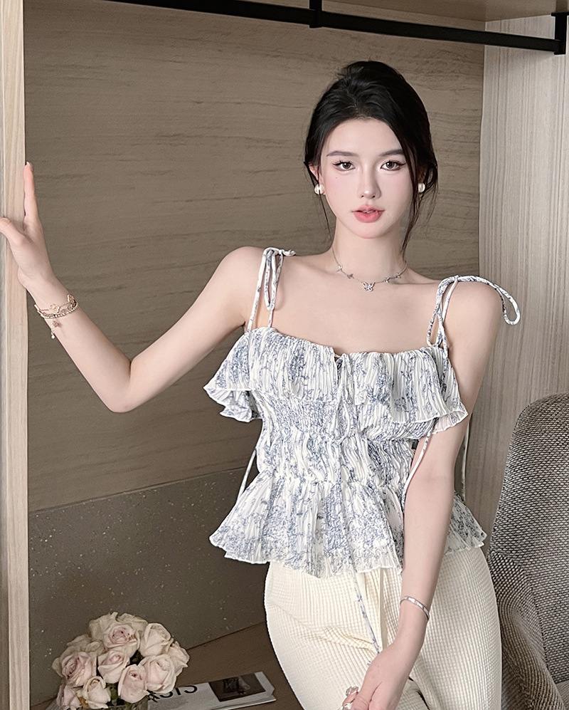 时尚花朵印花吊带套头小背心上衣c10845雪纺吊带背心女夏宽松显瘦遮肚