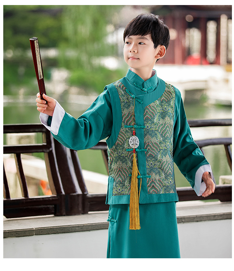 汉服男童唐装秋装少爷公子装中国风国学服马褂儿童古装演出服套装