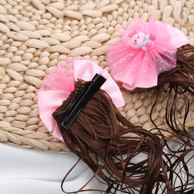 韩国新款闪粉金葱儿童头饰假发卷发发夹公主女童花朵边夹卡通蕾丝