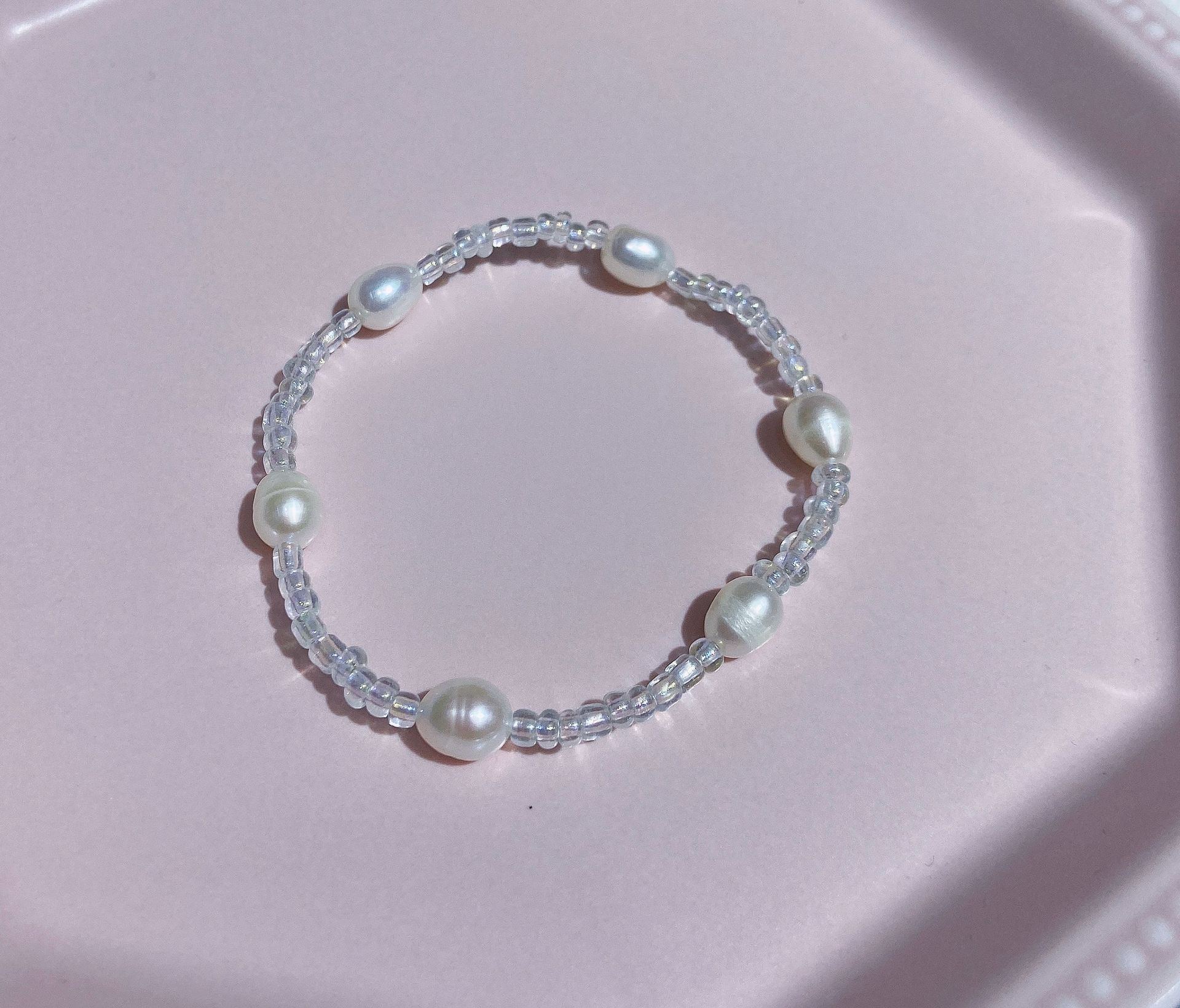 亚马逊热销透明水晶串珠手链天然珍珠手工串珠首饰品手链厂家批发