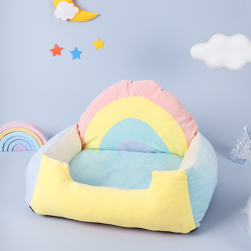 New Rainbow Cat Nest Cat Sofa Four Seasons Available Soft and Comfortable Small and Medium-Sized Dogs Kennel Pet Supplies