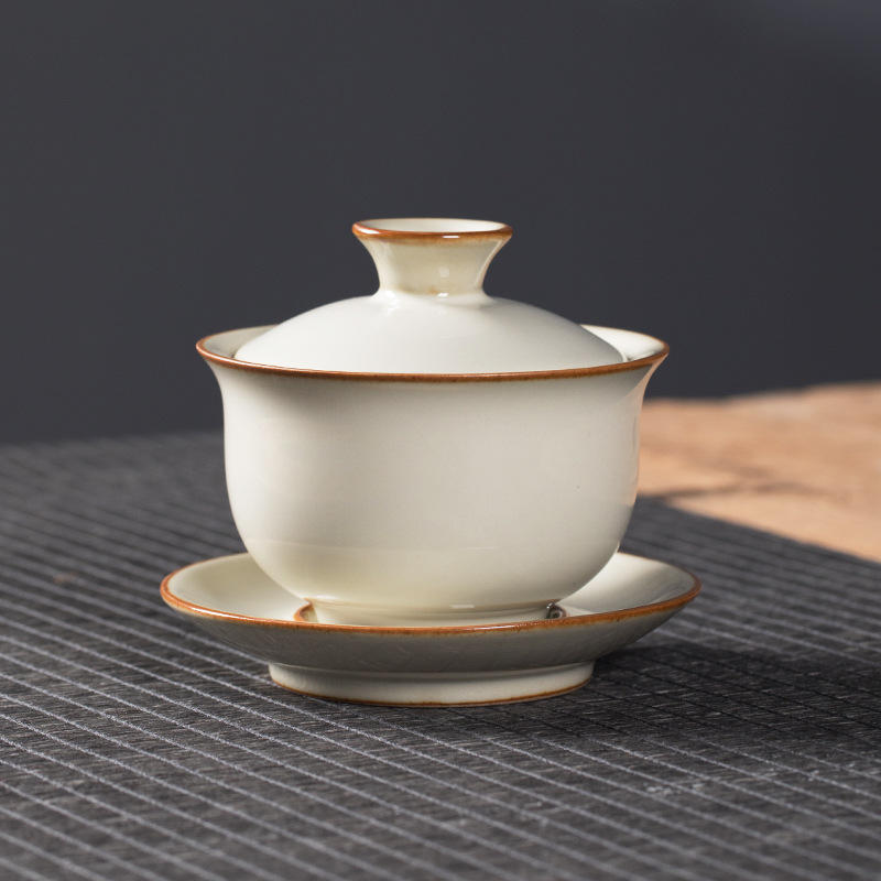 空山新雨 龙泉青瓷月白釉三才盖碗 单个带盖陶瓷泡茶茶碗功夫茶具