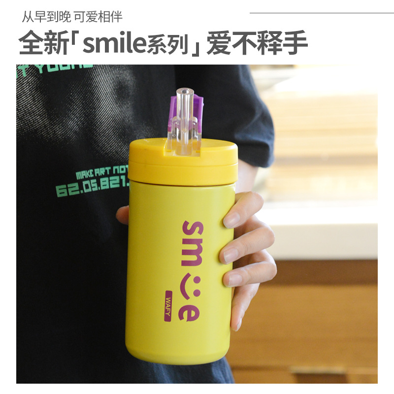 Thermal Insulation Cup Internet Celebrity Ton Children's Thermal Insulation Cup Stainless Steel Cup with Straw Male and Female Students Gift Portable Tumbler